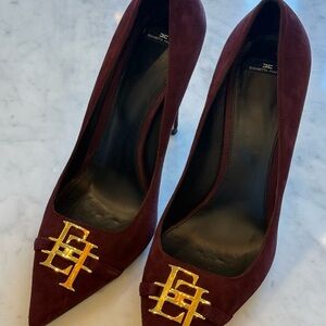 Elisabetta Franchi  Burgundy Heels with Gold Accent